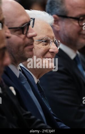 Rome, cérémonie inaugurale des Etats généraux de santé et sécurité au travail organisée par la Commission des conditions de travail et la Chambre des députés. Différentes personnalités institutionnelles étaient présentes à la cérémonie, le Président de la République Sergio Mattarella, le Président de la Chambre Lorenzo Fontana, la Ministre du travail Marina Elvira Calderone, Nicolas Schmit Commissaire européen au travail et aux droits sociaux, et d’autres. Droit d'auteur : xAndreaxCalandrax Banque D'Images