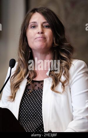 Rome, cérémonie inaugurale des Etats généraux de santé et sécurité au travail organisée par la Commission des conditions de travail et la Chambre des députés. Différentes personnalités institutionnelles étaient présentes à la cérémonie, le Président de la République Sergio Mattarella, le Président de la Chambre Lorenzo Fontana, la Ministre du travail Marina Elvira Calderone, Nicolas Schmit Commissaire européen au travail et aux droits sociaux, et d’autres. Droit d'auteur : xAndreaxCalandrax Banque D'Images