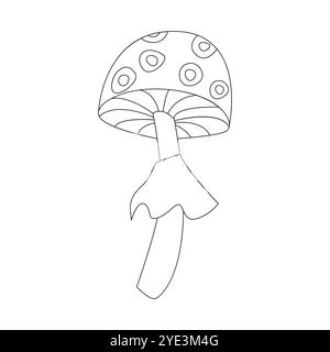 Groovy ligne psychédélique Toadstool, champignon avec des cadres de cercle sur l'illustration vectorielle de chapeau Illustration de Vecteur