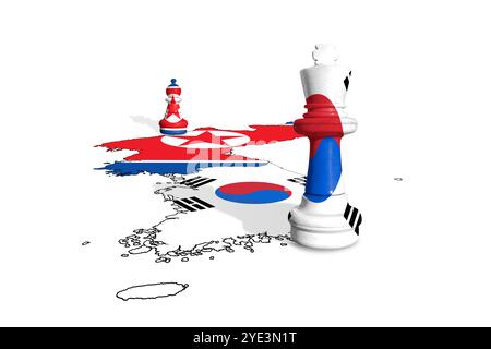 Échecs fabriqués à partir de drapeaux de Corée du Nord et de Corée du Sud Banque D'Images