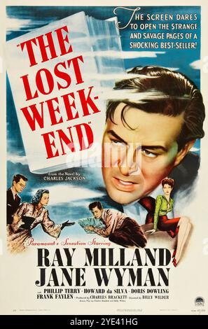 The Lost Weekend, ancienne affiche de film avec Ray Milland, Jane Wyman, Paramount 1945 Banque D'Images