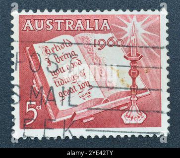 Timbre-poste imprimé par l'Australie, qui célèbre Noël 1960, vers 1960. Banque D'Images