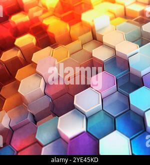 Gros plan d'un motif géométrique avec des hexagones colorfulr créant un fond abstrait.fond abstrait coloré avec un motif hexagonal. Banque D'Images