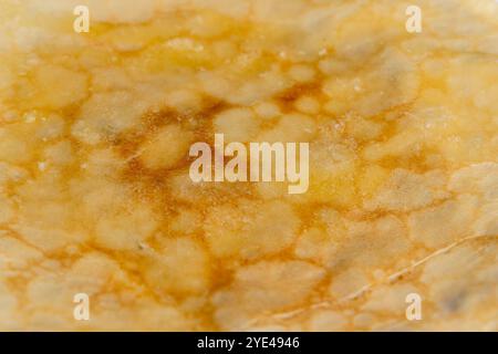 fusion du beurre sur une crêpe fraîchement préparée chaude, détails d'une crêpe faite de lait et de farine sur laquelle le beurre fond Banque D'Images