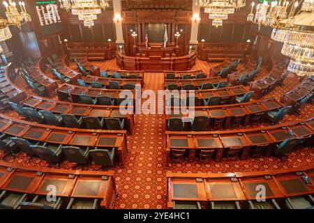 Springfield, Illinois - la chambre de la Chambre des représentants dans le bâtiment du capitole de l'État de l'Illinois. Banque D'Images