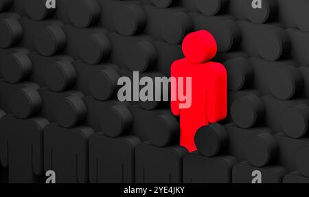 Image conceptuelle de différent et authentique. Personne différente et originale dans la foule. Illustration concept.3D unique. Banque D'Images