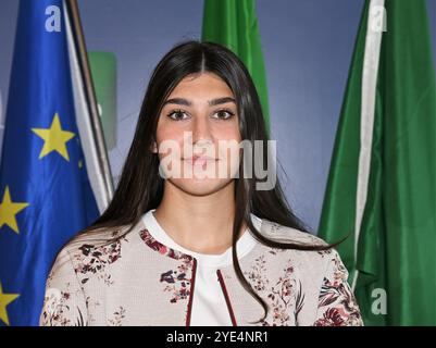 Milan, Italie COUPE DU MONDE PANETTONE 2024 présentation presse de l'événement qui du 8 au 10 novembre 2024, au Palazzo Castiglioni à Milan, trois jours ouverts au public avec des événements, des présentations et des ateliers, avec la possibilité de déguster le meilleur panettoni dans le monde. Sur la photo : Francesca Fanti Affaires économiques Gouvernement du Québec Banque D'Images