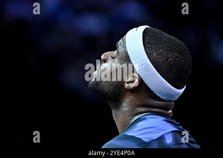 Paris, France. 29 octobre 2024. Frances Tiafoe, américaine, s'est classée 17e au monde (6-7 [5], 7-6 [4], 6-3) lors du premier tour du Rolex Paris Masters à Bercy le 29 octobre 2024. Photo de Tomas Stevens/ABACAPRESS. COM Credit : Abaca Press/Alamy Live News Banque D'Images