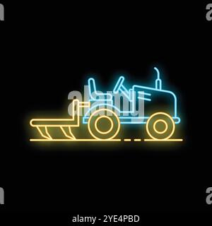 Signe de néon bleu et jaune de machines agricoles cultivant des terres Illustration de Vecteur