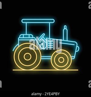 Icône au néon lumineux d'un tracteur, évoquant l'agriculture et le travail agricole Illustration de Vecteur