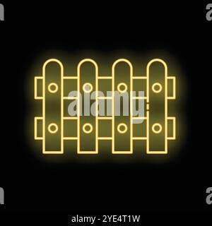 Icône de néon jaune d'une clôture en bois brillante sur fond noir Illustration de Vecteur