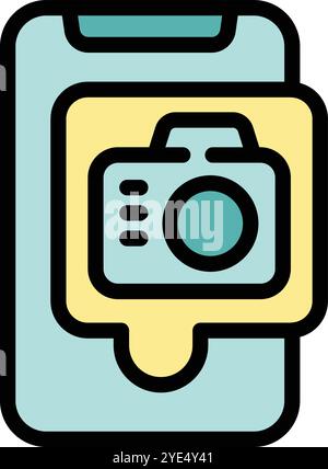 Cette illustration vectorielle représente un smartphone avec une icône d'appareil photo dans une bulle de dialogue, symbolisant une notification ou un message lié à la photographie Illustration de Vecteur