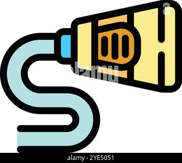 Tube jaune avec un bouchon bleu pressant un gel ou une pâte bleu épais en forme de s. Illustration de Vecteur