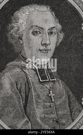 Jean-Baptiste-Joseph de Lubersac (1740-1822) Prélat français. Évêque de Chartres (1780-1802). Élu député du clergé du bailliage de Chartres aux États généraux en 1789. Il était en faveur de l'abolition des privilèges. Lubersac refuse de prêter serment sur la Constitution civile du clergé, approuvée en 1790 par l'Assemblée constituante. Portrait. Dessin de Hippolyte de la Charlerie. Gravure par Pannemaker. "Histoire de la Révolution française". Volume I, 1876. Auteur : Hippolyte de la Charlerie (1827-1867). Artiste belge. Banque D'Images