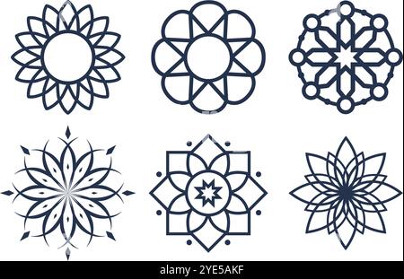 Mandala. Abstrait orné symboles de forme de symétrie hindouisme, tatouage boho henné culture d'ornement ethnique de l'inde zen ou yoga bouddhisme spiritualité signes icônes set illustration vectorielle illustration originale Illustration de Vecteur