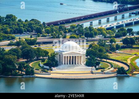 Washington DC vue panoramique aérienne du mémorial Jefferson et du fleuve Potomac, capitale des États-Unis Banque D'Images