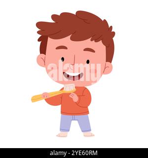 Garçon de dessin animé avec une brosse à dents. Soins dentaires. Nettoyage correct des dents. Les routines d'hygiène quotidiennes. Illustration de Vecteur