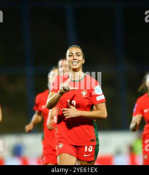 Vizela, Portugal. 29 octobre 2024. Estádio do FC Vizela Fátima Pinto célèbre son but lors du match féminin des éliminatoires de qualification pour l'Euro 2024/25 entre le Portugal et Azerbaijão au Estádio do FC Vizela le 29 octobre 2024 à Vizela, Portugal. (Miguel Lemos/SPP) crédit : photo de presse SPP Sport. /Alamy Live News Banque D'Images