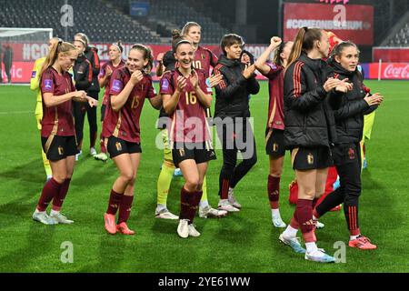 Bruxelles, Belgique. 29 octobre 2024. Les joueurs belges avec Jarne Teulings et Zenia Mertens célèbrent après avoir remporté un match de football entre l'équipe nationale belge les Red Flames et la Grèce, mardi 29 octobre 2024 à Bruxelles, la deuxième étape du premier tour de qualification de la phase de groupes pour le Championnat Euro 2025. BELGA PHOTO DAVID CATRY crédit : Belga News Agency/Alamy Live News Banque D'Images