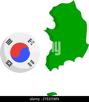 Drapeau coréen rond et carte coréenne. Vecteur modifiable. Illustration de Vecteur