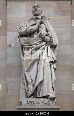 Lope de Vega (1562-1635) Écrivain espagnol. Statue de Manel Fuxà Leal en 1892. Bibliothèque nationale d'Espagne. Madrid. Banque D'Images