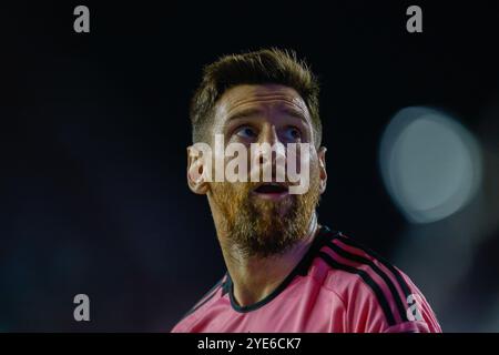 Lionel Messi Major League Soccer (MLS) match éliminatoire entre l'Inter Miami CF et l'Atlanta United FC au Chase Stadium, en Floride. Photo Chris Arjoon/AFP Banque D'Images