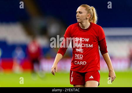 Cardiff, Royaume-Uni. 29 octobre 2024. Ceri Holland du pays de Galles pendant l'échauffement. Pays de Galles contre Slovaquie lors des éliminatoires de qualification européennes féminines de l'UEFA au stade de Cardiff le 29 octobre 2024. Crédit : Lewis Mitchell/Alamy Live News Banque D'Images