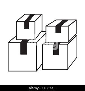 Icône boîtes empilées. Symbole d'emballage noir. Boîtes en carton vectoriel. Concept de livraison. Illustration de Vecteur