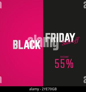 Black Friday 55 pour cent de réduction promo de réduction, concept de bannière de réduction illustration vectorielle templaes, vente hors texte sur fond rose et noir Illustration de Vecteur