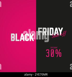 Black Friday 30 pour cent de réduction promo de réduction, concept de bannière de réduction illustration vectorielle templaes, vente hors texte sur fond rose et noir Illustration de Vecteur