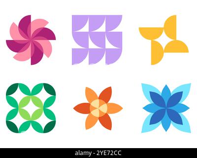 Formes géométriques colorées symétrie abstraite élément de géométrie artistique ornement collection design set décoration d'icône Illustration de Vecteur