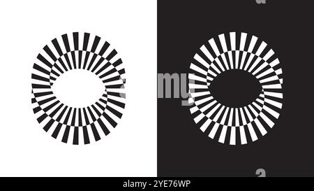 Forme géométrique cercle op art impossible. Illusion d'optique Mobius Eye avec des lignes en spirale noires et blanches. Illustration de Vecteur