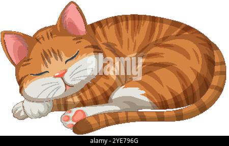 Un chat paisible dormant sous un croissant de lune Illustration de Vecteur