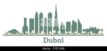 Silhouette abstraite de la ville de Dubaï UAE avec gratte-ciel de couleur. Illustration vectorielle. Paysage urbain de Dubaï avec des points de repère. Illustration de Vecteur