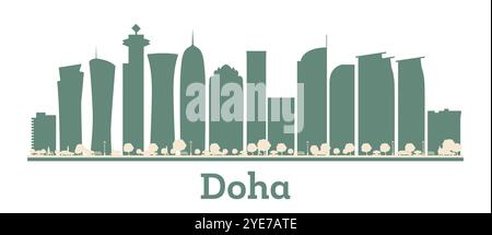 Silhouette abstraite de la ville de Doha Qatar avec gratte-ciel de couleur. Illustration vectorielle. Paysage urbain de Doha avec des points de repère. Illustration de Vecteur