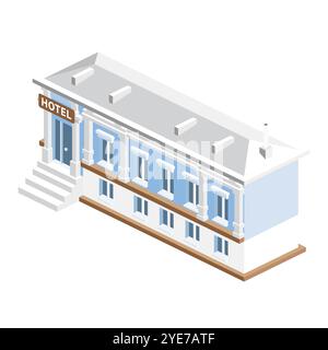 Hôtel isométrique de style classique avec colonnes. Petite façade de bâtiment d'hôtel. Illustration vectorielle. Illustration de Vecteur