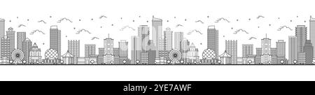 Modèle sans couture avec contour Vancouver Canada City Skyline avec des bâtiments modernes isolés sur blanc. Illustration vectorielle. Paysage urbain de Vancouver. Illustration de Vecteur