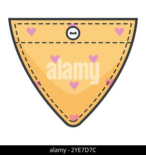 Patch de poche jaune avec motif coeur. Élément triangulaire pour vêtements, robes et chemises de style décontracté. Illustration vectorielle couleur. Illustration de Vecteur