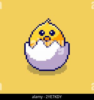 Pixel art mignon Chick Hatching de conception d'actifs de jeu d'oeuf Illustration de Vecteur