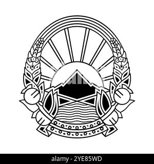 Emblème national de Macédoine du Nord blason noir et blanc utilisé dans le passeport Illustration de Vecteur