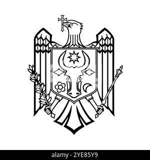 Emblème national de Moldavie, armoiries noires et blanches utilisées dans le passeport Illustration de Vecteur