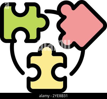 Représentation stylisée d'un organigramme circulaire utilisant des pièces de puzzle colorées, représentant des processus interconnectés Illustration de Vecteur