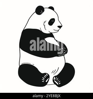 Panda noir assis isolé sur fond blanc. Personnages animaux, icône ou mascotte Illustration de Vecteur