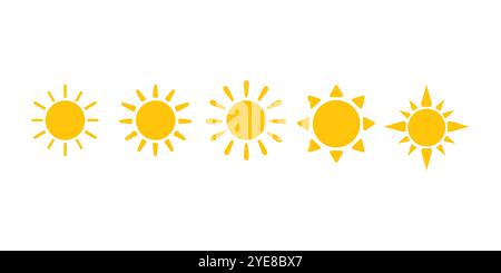 Soleil simple jaune, symbole de temps chaud d'été, coup de chaleur causé par la lumière du soleil, matériel d'illustration d'icône vectorielle Illustration de Vecteur