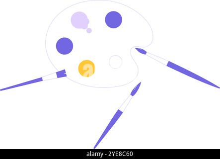 Palette d'artiste avec pinceaux en illustration vectorielle plate symbolisant la créativité, l'art et la peinture, isolé sur fond blanc. Illustration de Vecteur