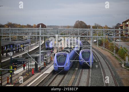 Hässleholm, Skåne, Suède. Octobre 28 2024. Gare de Hässleholm. Banque D'Images