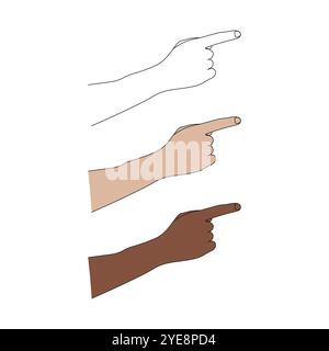 Geste de la main avec le doigt pointant. Une seule ligne de dessin. Illustration vectorielle dessinée à la main. Illustration de Vecteur