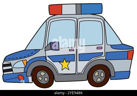 Coloriage page de voiture de police coloriage illustration isolée pour les enfants Banque D'Images