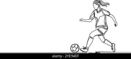 dessin en ligne simple continu du joueur de football féminin, illustration vectorielle d'art au trait Illustration de Vecteur