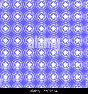 Motif répétitif sans couture avec des cercles floraux sur fond bleu Banque D'Images